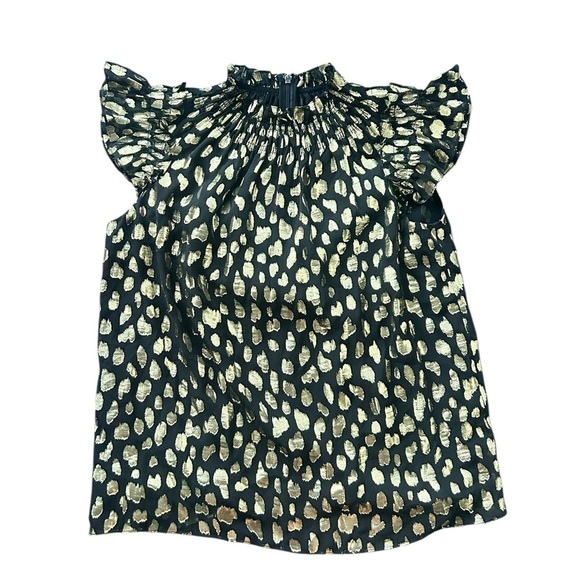 Rebecca Taylor Sleeveless Leopard Metallic Silk-Blend Top in Black Combo Sz Med - Picture 3 of 10